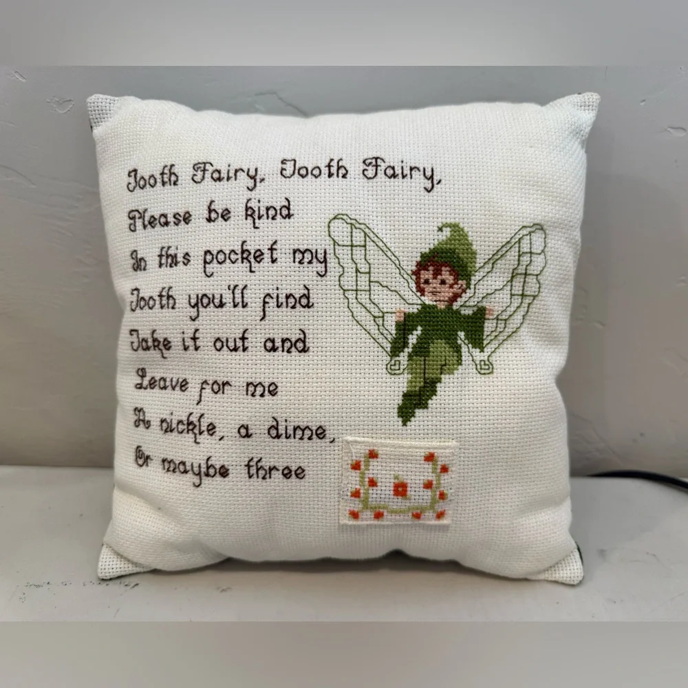 Vintage Hand Cross Stitched‎ Tooth Fairy Pillow (10